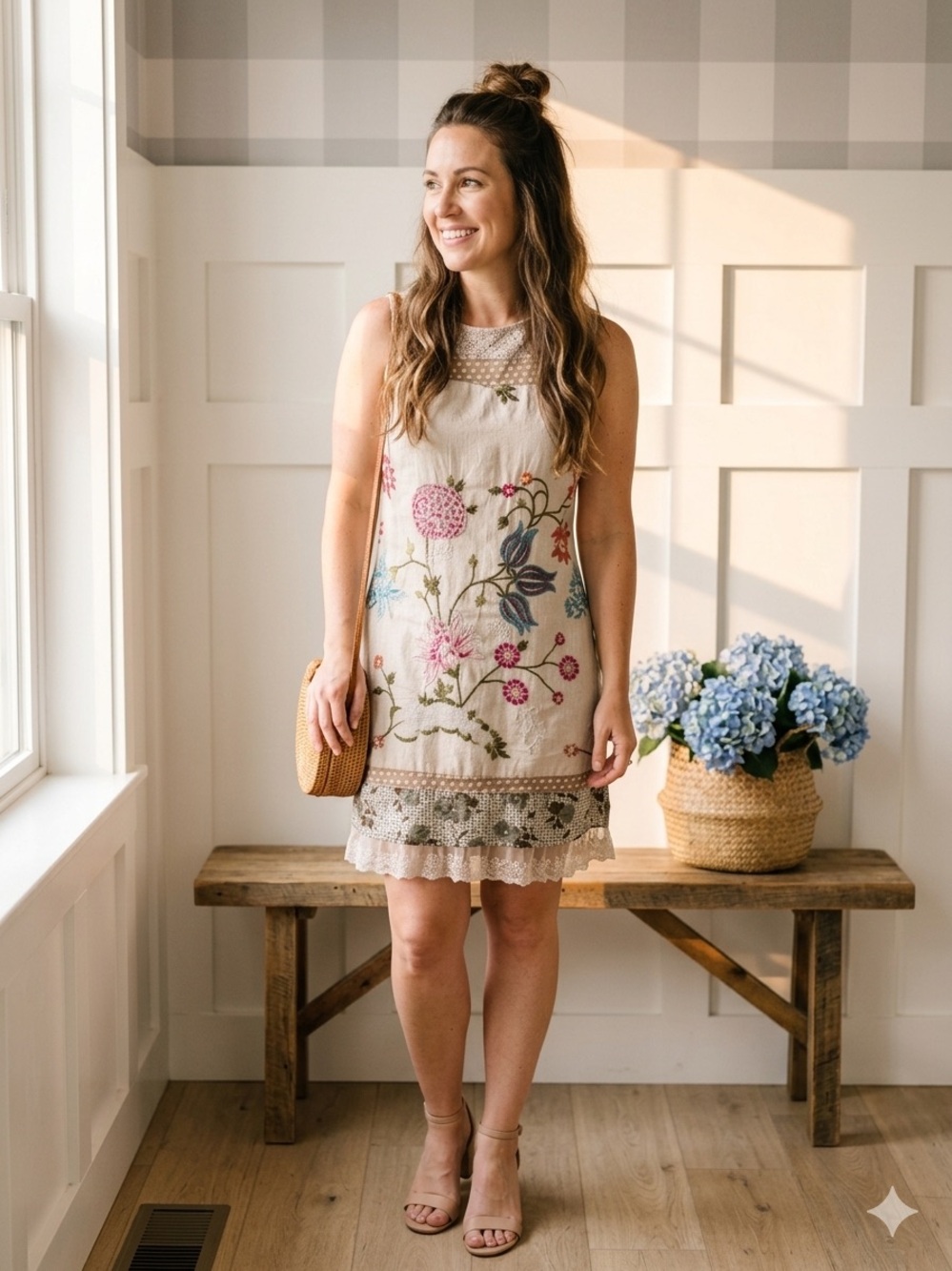 100% Cotton Sleeveless Embroidered‎ Mini Dress Small